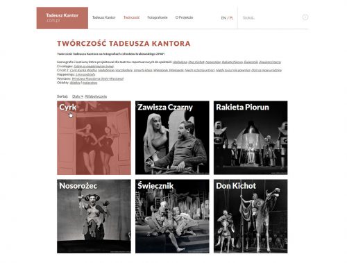 Strona z kolekcją twórczości Tadeusza Kantora dla krakowskiego ZPAF w oparciu o program katalogujący Galeneo